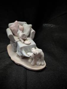 lot 3153 image: Porcelain Cat and Dog Armchair Figurine