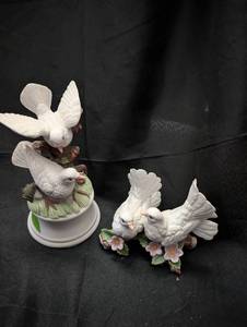 lot 3154 image: Royal Crown Porcelain Dove Bird Figurines with Floral Details