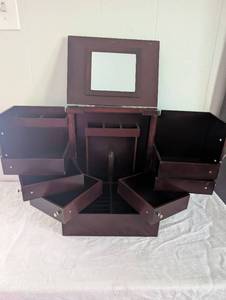 lot 3501 image: Cherry Wood Jewelry Box with Mirror and Multiple Compartments