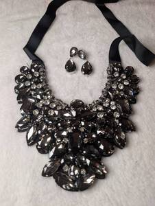Black Crystal Statement Necklace and Earring Set