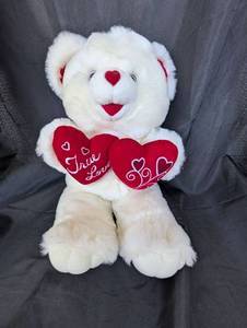 lot 4011 image: White Plush Teddy Bear with Red True Love Hearts