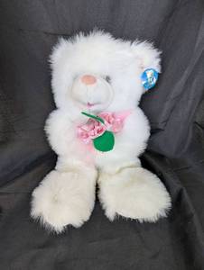 lot 4012 image: White Plush Teddy Bear with Pink Flowers