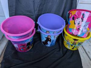 lot 4024 image: Six Disney Character Beach Sand BucketsEaster Basket