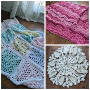 lot 4606 image: Handmade Crocheted Afghan Blankets Collection - 3 ct