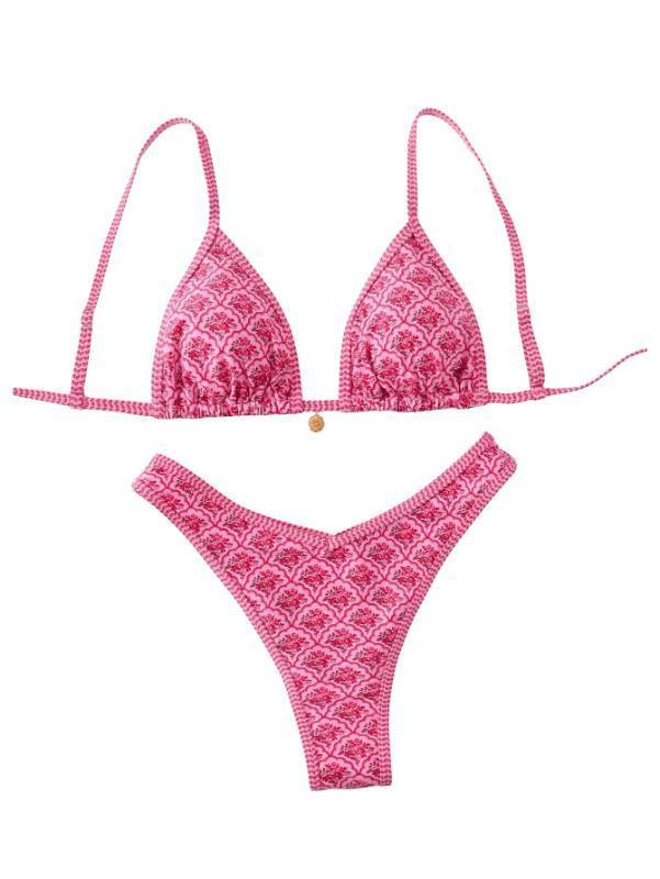 lot 72424 image: Womens Bikini Sets Floral Print Spaghetti Strap High Cut Swimsuit Beachwear Multicolor Medium - Retail $20