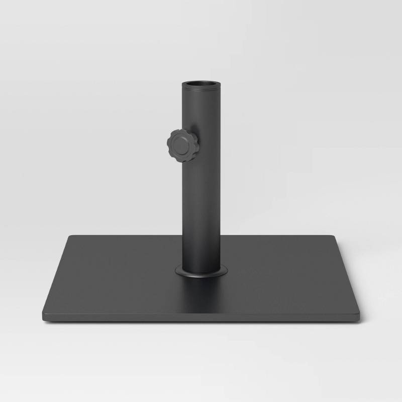 lot 10644 image: 25lb Steel Square Outdoor Patio Market Table Umbrella Base Black - Room Essentials Weather-Resistant, No Tools Needed - Retail $60