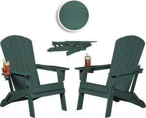 lot 5005 image: $198 Plawdlik Folding Adirondack Chair with Cup Holder, Green 2-pack