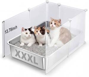 lot 5020 image: $61 Lounsweer Stainless Steel Litter Box, 27.5x20x4, Low Entry Shield