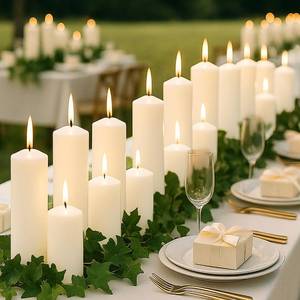lot 5032 image: $86 36 Pcs White Pillar Candles Bulk Set, 2x32x62x8 in, Unscented