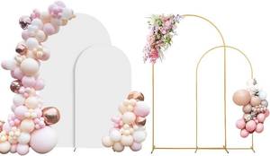 lot 5041 image: $70 SuuWoee Arch Backdrop Stand Set of 2 with Covers (7.2ft6ft) Gold
