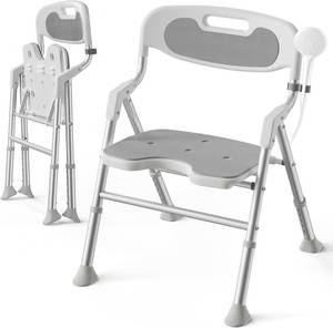lot 5070 image: $79 Folding Shower Chair with Arms & Back, 400 lb Bath Stool (Gray)