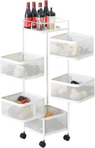 lot 5103 image: $49 5-Tier Kitchen Storage Cart, Rotating FruitVegetable Rack, White