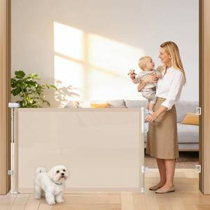 lot 5123 image: 78in Retractable Extra Wide Baby Gate for Doorways, 34in Beige