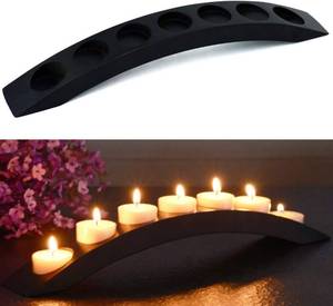 lot 5164 image: Wooden Bridge Candle Holders, 15 in, 7-Candle Bar, Black