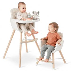 lot 5184 image: $80 Mallify 3-in-1 Wooden High Chair, Convertible for Babies, Beige