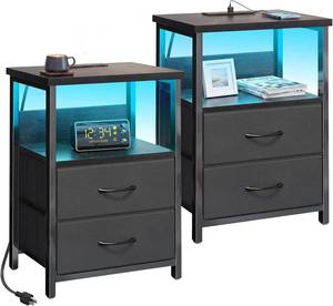 lot 5199 image: $69 Fixwal Nightstand Set of 2 with Charging Station LED Drawers Black