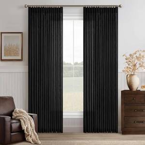 lot 5221 image: $70 Black Linen Curtains 90-Inch Pinch Pleated, 2 Panels 50x90