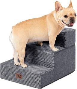 lot 5302 image: EHEYCIGA 13.5in High 3-Step Dog Stairs for Small Dogs, Grey