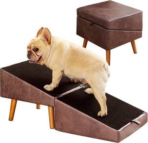 lot 5329 image: $81 2-in-1 Foldable Wooden Pet Steps for Small Dogs and Cats (Brown)