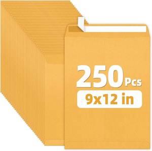lot 5340 image: SUNEE 9x12 Manilla Envelopes, 28lb Brown Kraft, Quick-Seal, 250 ct