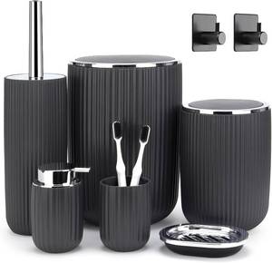 lot 5343 image: Boperzi 8pc Bathroom Accessories Set Trash Can, Brush, Dispenser