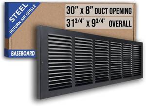 lot 5352 image: Handua Steel Baseboard Return Air Grille 30x8 31.75W 9.75H Black