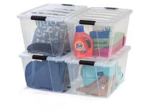 lot 5357 image: IRIS USA 54 Qt Stackable Plastic Storage Bins with Lids 3 pack