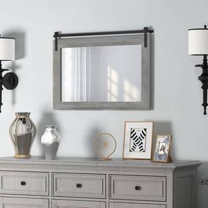 lot 5359 image: $110 COGOOD Farmhouse Barn Door Mirror - 29x22 Rustic Wood Frame, Grey