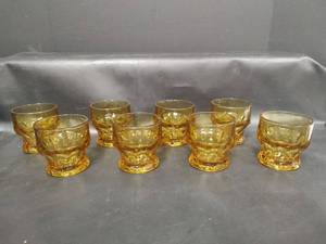 lot 216 image: Vintage Anchor Hocking Honey Amber Glasses, 3 Inches Tall, Set of 8
