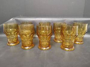 lot 219 image: Vintage Anchor Hocking Honey Amber Glass Tumblers, 5 Inches Tall, Qty 8