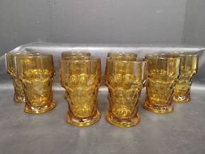 lot 220 image: Vintage Anchor Hocking Amber Glass Tumblers, 5.5 Inches Tall,  Qty 8