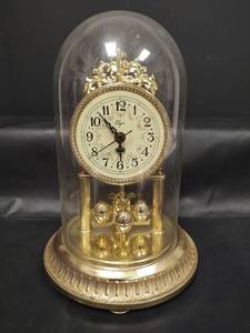 lot 228 image: Elgin Anniversary Clock with Glass Dome and Rotating Pendulum