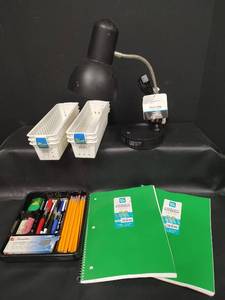 lot 229 image: Office Supply Bundle with LED Desk Lamp and School Supplies