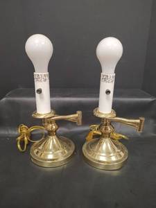 lot 269 image: Brass Adjustable Swing Arm Lamps with Bulbs - Work