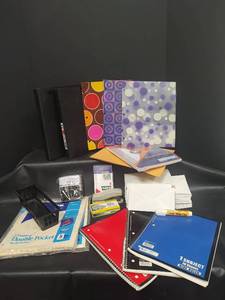 lot 291 image: Office School Supply Bundle with Notebooks,  Binders, Double Pocket Dividers, and Accessories
