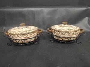 lot 305 image: Temptations Old World Covered Mini Casserole Dishes with Wire Stands