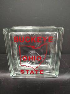 lot 336 image: Buckeye Ohio State Glass Block Piggy Bank