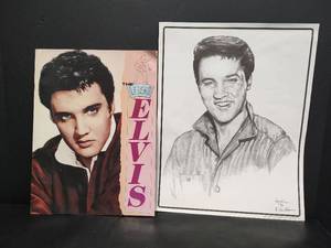 lot 361 image: Vintage Elvis Presley 1989 Legend Book and Pencil Sketch Reproduction 11x17