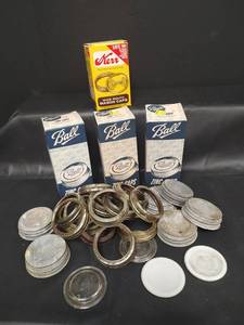 lot 382 image: Ball Zinc Caps and Kerr Mason Jar Lids and Rings