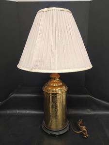 lot 424 image: Vintage Stamped Brass Gold Tea Canister Lamp, 28 inches Tall, Works