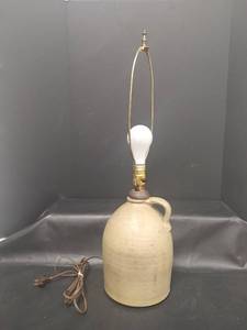 lot 426 image: Stoneware Jug Table Lamp with Handle, 26.5 tall.
