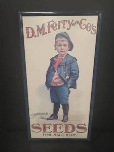 lot 427 image: Vintage D.M. Ferry and Cos Standard Seeds Framed Metal Advertisement, 13.5 wide x 25 tall