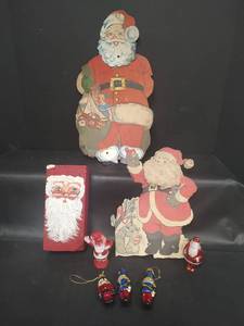 lot 431 image: Vintage Christmas Santa Claus Decorations with Santa Painted Brick