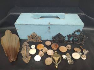 lot 488 image: Architectural Salvage with Homemade Wood Toolbox