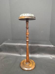 lot 521 image: Vintage Wooden Smoking Stand with Glass Ashtray, 18.5 tall