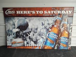 lot 613 image: Vintage Metal Bud Light OSU Cowboys Promotional Sign, 47 wide x 29.5 tall