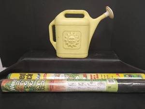 lot 638 image: Plastic Watering Can and Weed Barrier Fabric