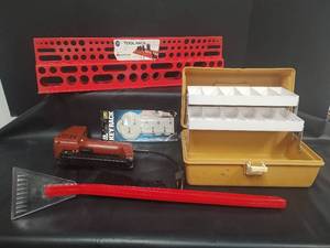 lot 647 image: Tool Rack, Swingline Electric Staple Gun, ToolTackle Box & More