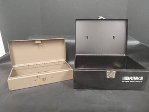 lot 654 image: Brinks Home Security Metal Lock Box Set with Smaller Locking Cash Box