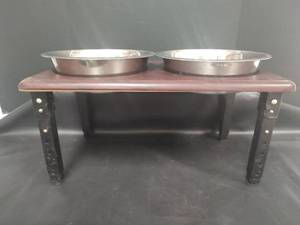 lot 657 image: Elevated Dog Feeder Stand with Stainless Steel Bowls